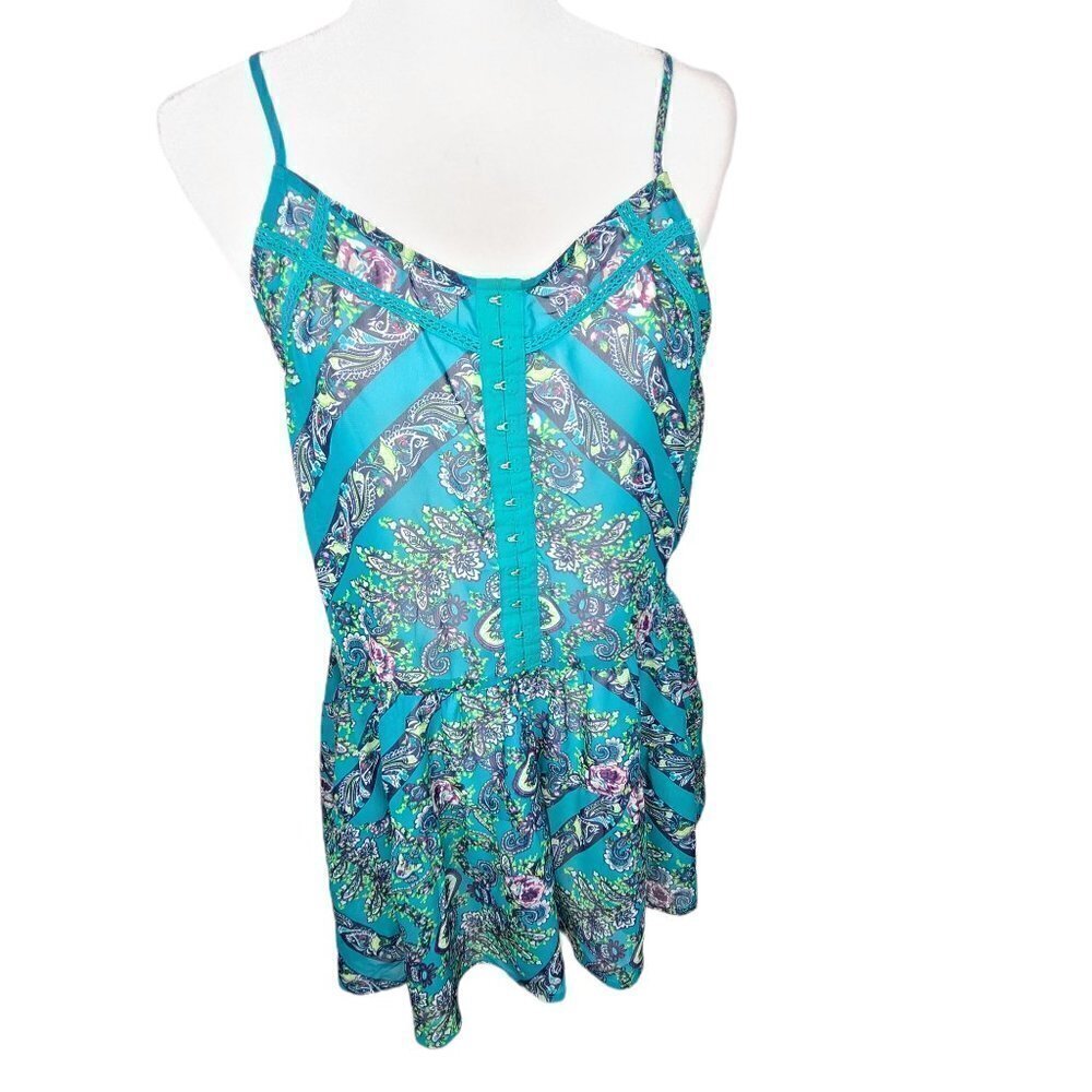 Aeropostale Green Floral Paisley Strappy Tunic Top